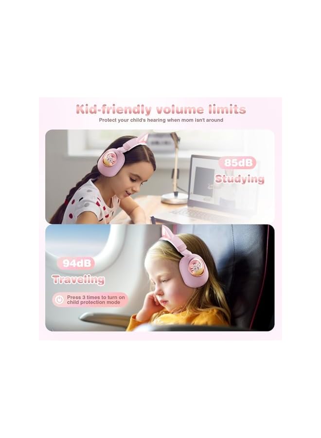 Cat Ear Kids Bluetooth Headphones, Foldable LED Light Up Headphones Stereo Over Ear with Microphone/TF Card Wireless Headphone for iPhone/iPad/Smartphone/Laptop/PC/TV (Pale Pink) - Image 3